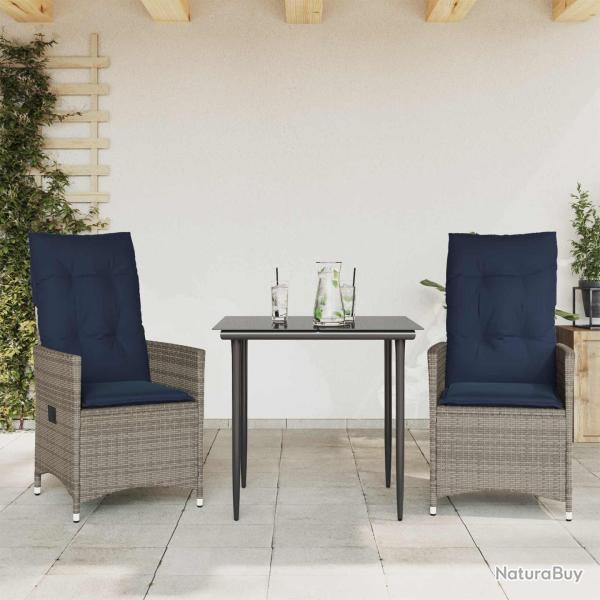 Lot de 2 chaises inclinables avec coussins, grises