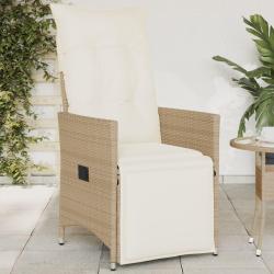 Chaise inclinable de avec coussins beige r&eacute;sine tress&eacute;e