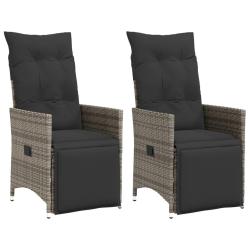 Chaises inclinables de lot de 2 et coussins gris rotin