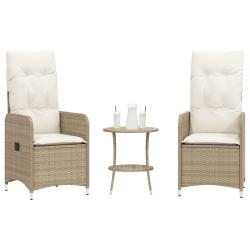 Chaises inclinables de lot de 2 avec table beige rotin