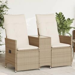 Canap&eacute; de inclinable 2 places avec table beige rotin