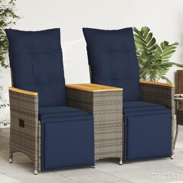 Canap� inclinable 2 places avec table grise, pour le salon