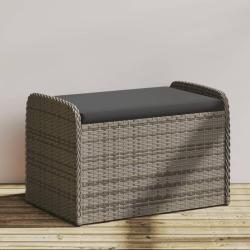 Banc de rangement avec coussin gris 80x51x52 cm r&eacute;sine tress&eacute;e