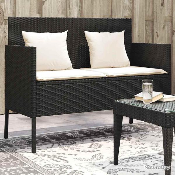 Banc de avec coussins noir r�sine tress�e
