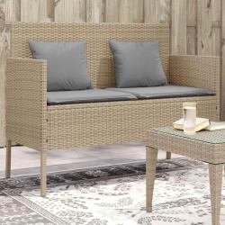 Banc de avec coussins beige r&eacute;sine tress&eacute;e