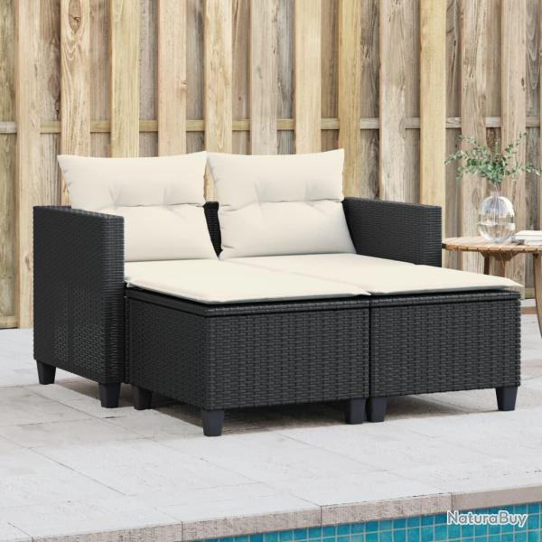 Canap� de 2 places avec tabourets noir r�sine tress�e