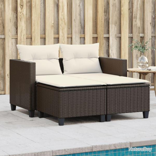 Canap� de 2 places avec tabourets marron r�sine tress�e