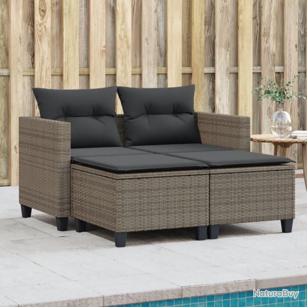 Canap� de 2 places avec tabourets gris r�sine tress�e