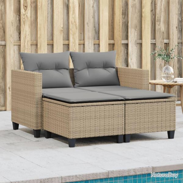Canap� de 2 places avec tabourets beige r�sine tress�e