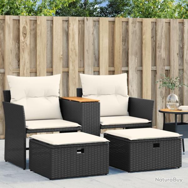 Canap� de 2 places avec tabourets noir r�sine tress�e
