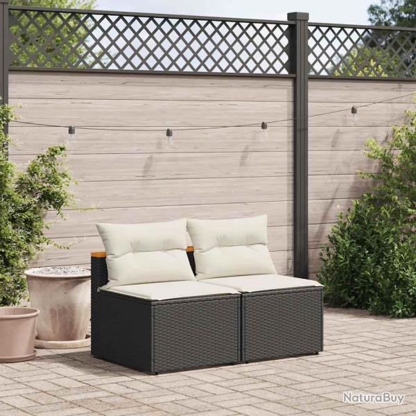 Canap�s de sans accoudoirs avec coussins 2 pcs noir