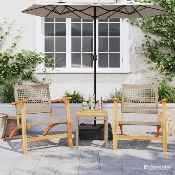 Ensemble de bistro 3 pcs beige r�sine tress�e et bois d'acacia