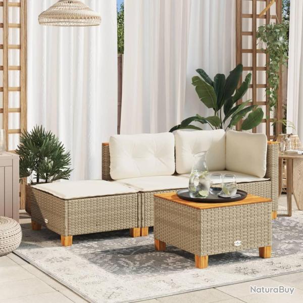 Tabouret de et coussin beige 63,5x56x32cm r�sine tress�e