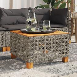Table de gris 55x55x36 cm r&eacute;sine tress&eacute;e et bois acacia