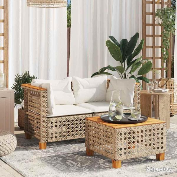 Canap�s d'angle de et coussins 2pcs beige r�sine tress�e