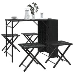 Ensemble &agrave; manger de 5 pcs pliable noir r&eacute;sine tress&eacute;e