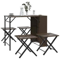 Ensemble &agrave; manger de 5 pcs pliable marron r&eacute;sine tress&eacute;e