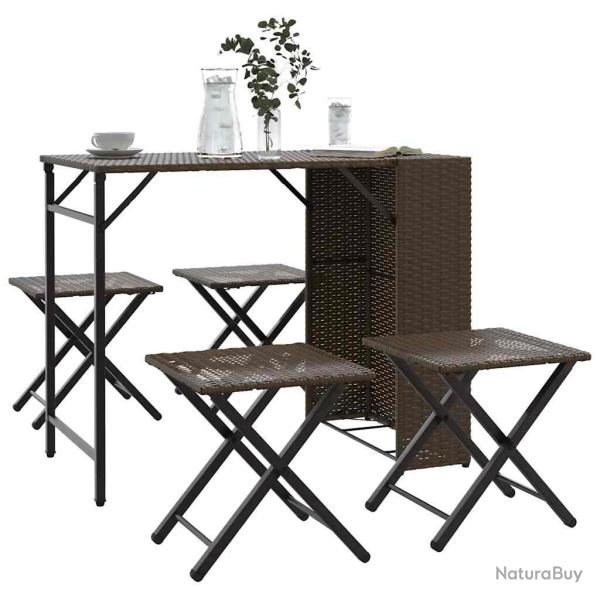Ensemble � manger de 5 pcs pliable marron r�sine tress�e