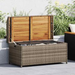 Banc de rangement gris r&eacute;sine tress&eacute;e et bois d'acacia