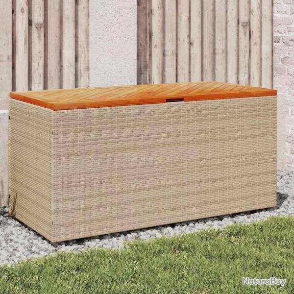 Bo�te de rangement beige, en r�sine tress�e et bois d'acacia, pour le jardin
