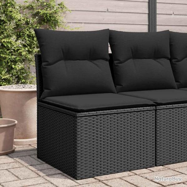 Canap� de sans accoudoirs avec coussins en polyrotin noir