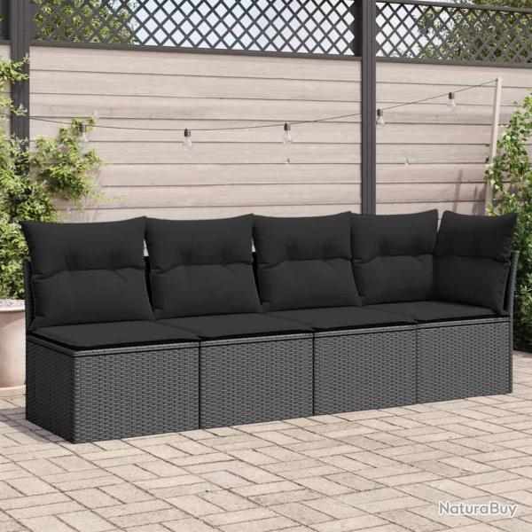 Canap� de avec coussins 4 places en polyrotin noir