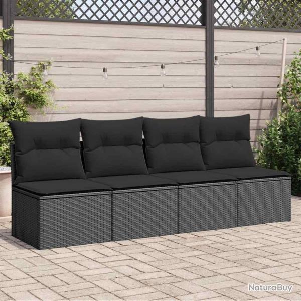 Canap� de avec coussins 4 places en polyrotin noir
