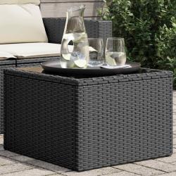 Table de avec plateau en verre noir 55 x 55 x 37 cm en r&eacute;sine tress&eacute;e