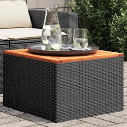 Table de noire 55 x 55 x 37 cm en r&eacute;sine tress&eacute;e et bois d'acacia