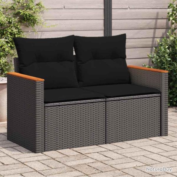 Canap� de avec coussins 2 places en polyrotin noir