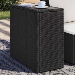 Table d'appoint de avec dessus en verre noir rotin