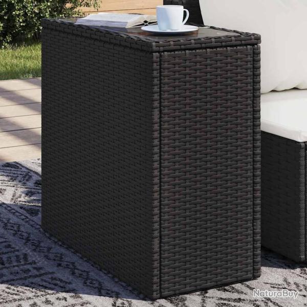 Table d'appoint de avec dessus en verre noir rotin