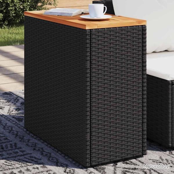 Table d'appoint de avec plateau en bois noir 58 x 27,5 x 55 cm en r�sine tress�e