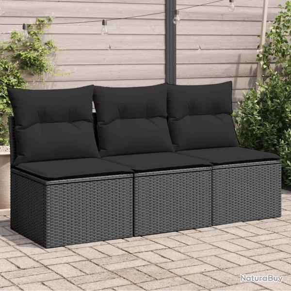 Canap� de avec coussins 3 places en polyrotin noir