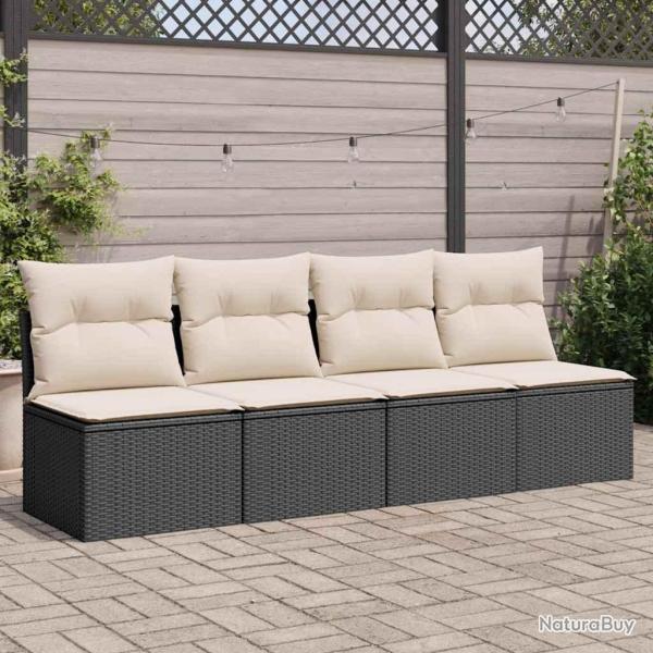 Canap� de avec coussins 4 places noir r�sine tress�e