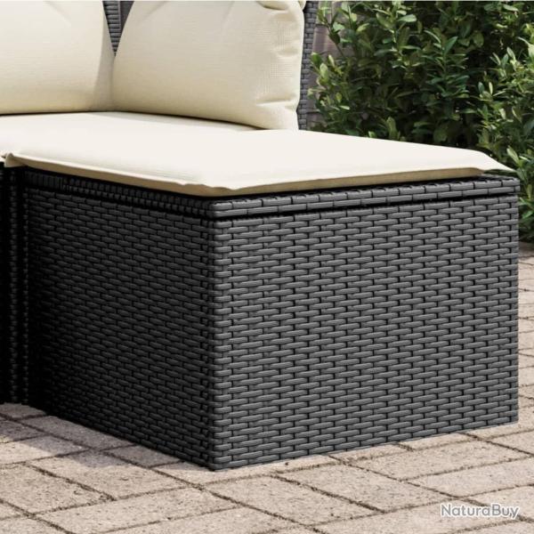 Tabouret de avec coussin noir 55x55x37 cm r�sine tress�e