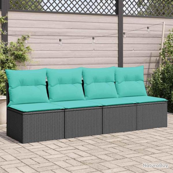 Canap� de avec coussins 4 places noir r�sine tress�e