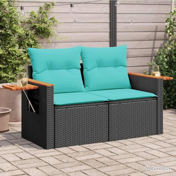 Canap� de avec coussins 2 places en r�sine tress�e noire
