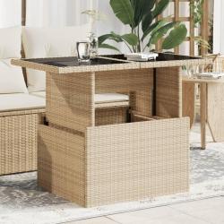 Table de dessus en verre beige 100x55x73 cm poly rotin