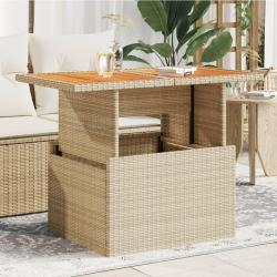 Table de beige 100x55x73cm r&eacute;sine tress&eacute;e et bois acacia