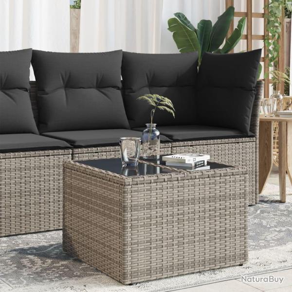 Table de dessus en verre gris 55x55x37 cm r�sine tress�e