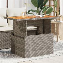 Table de gris 100x55x73 cm r&eacute;sine tress&eacute;e et bois acacia