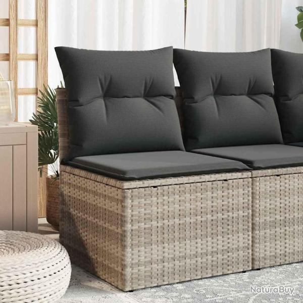 Canap� de sans accoudoirs coussins gris clair poly rotin