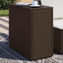 Table d'appoint de avec dessus en verre marron rotin