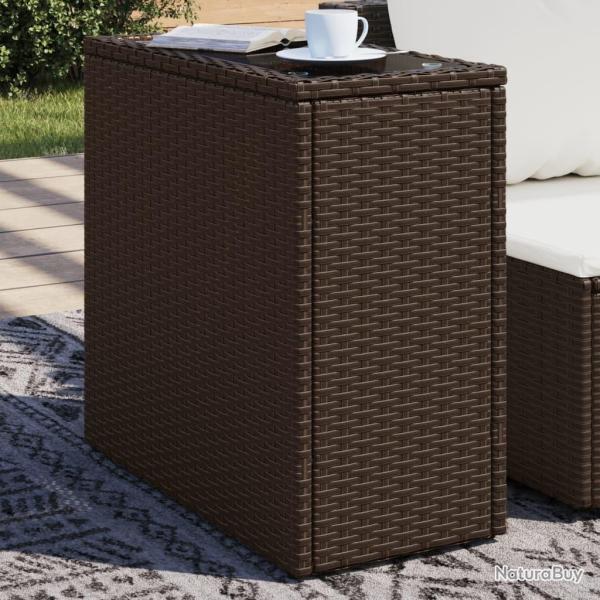 Table d'appoint de avec dessus en verre marron rotin