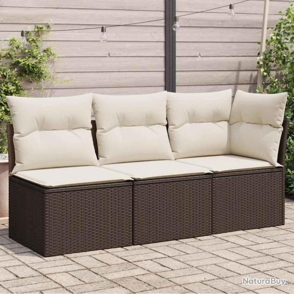 Canap� de avec coussins 3 places brun r�sine tress�e