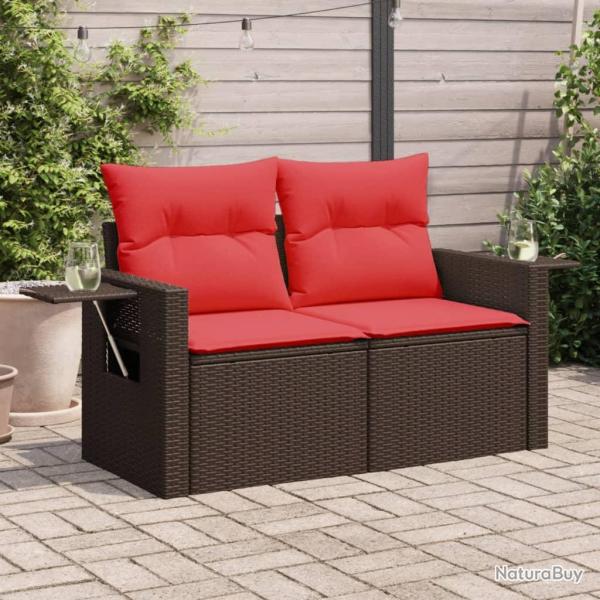 Canap� de avec coussins 2 places en r�sine tress�e marron