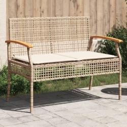 Banc de avec coussin beige r&eacute;sine tress&eacute;e et acacia