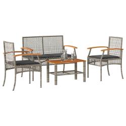 Salon de 4 pcs avec coussins Gris R&eacute;sine tress&eacute;e