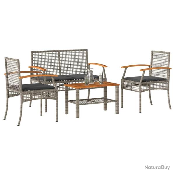 Salon de 4 pcs avec coussins Gris R�sine tress�e